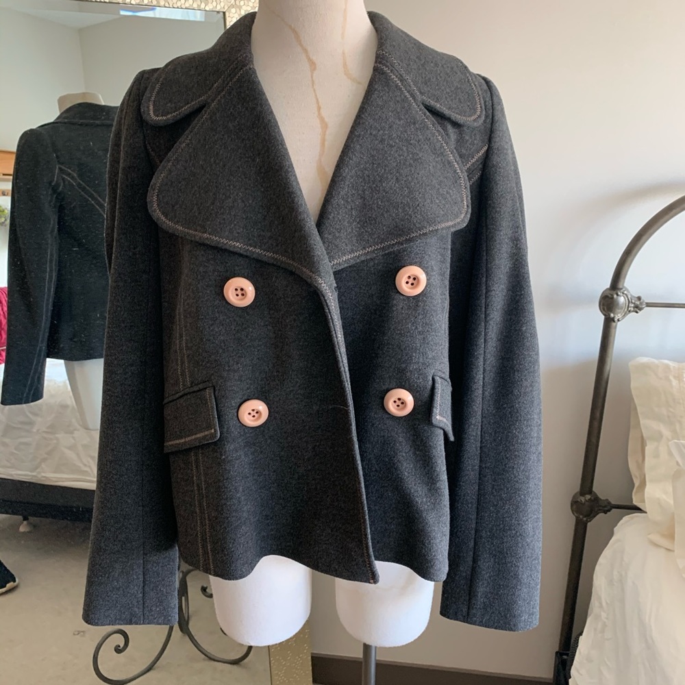 Anthropologie Grey Cropped Pea coat